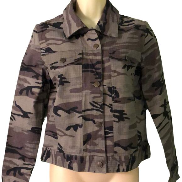 Destiny Jeans Brown Camouflage Jacket Size Small Y2K Gorpcore - Picture 1 of 7